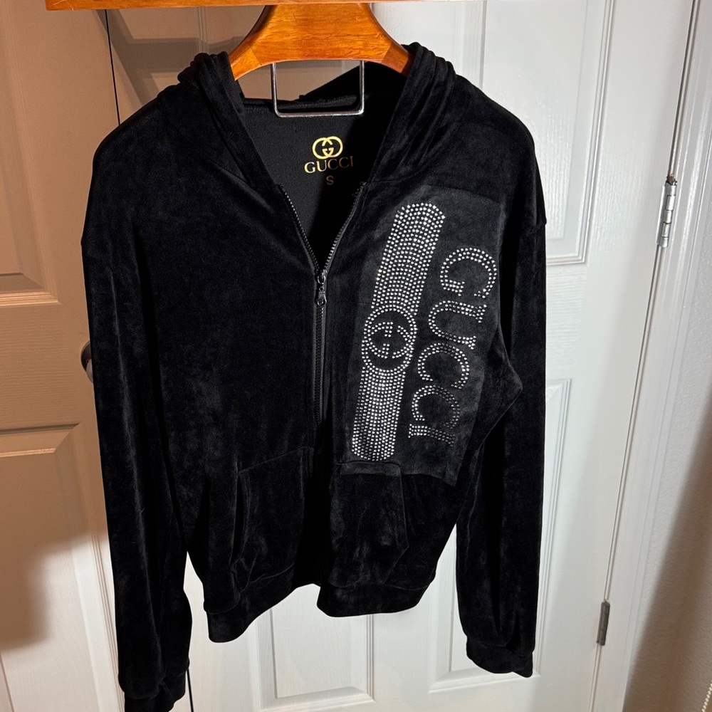 Gucci Black Velour Jacket with Rhinestone Detail